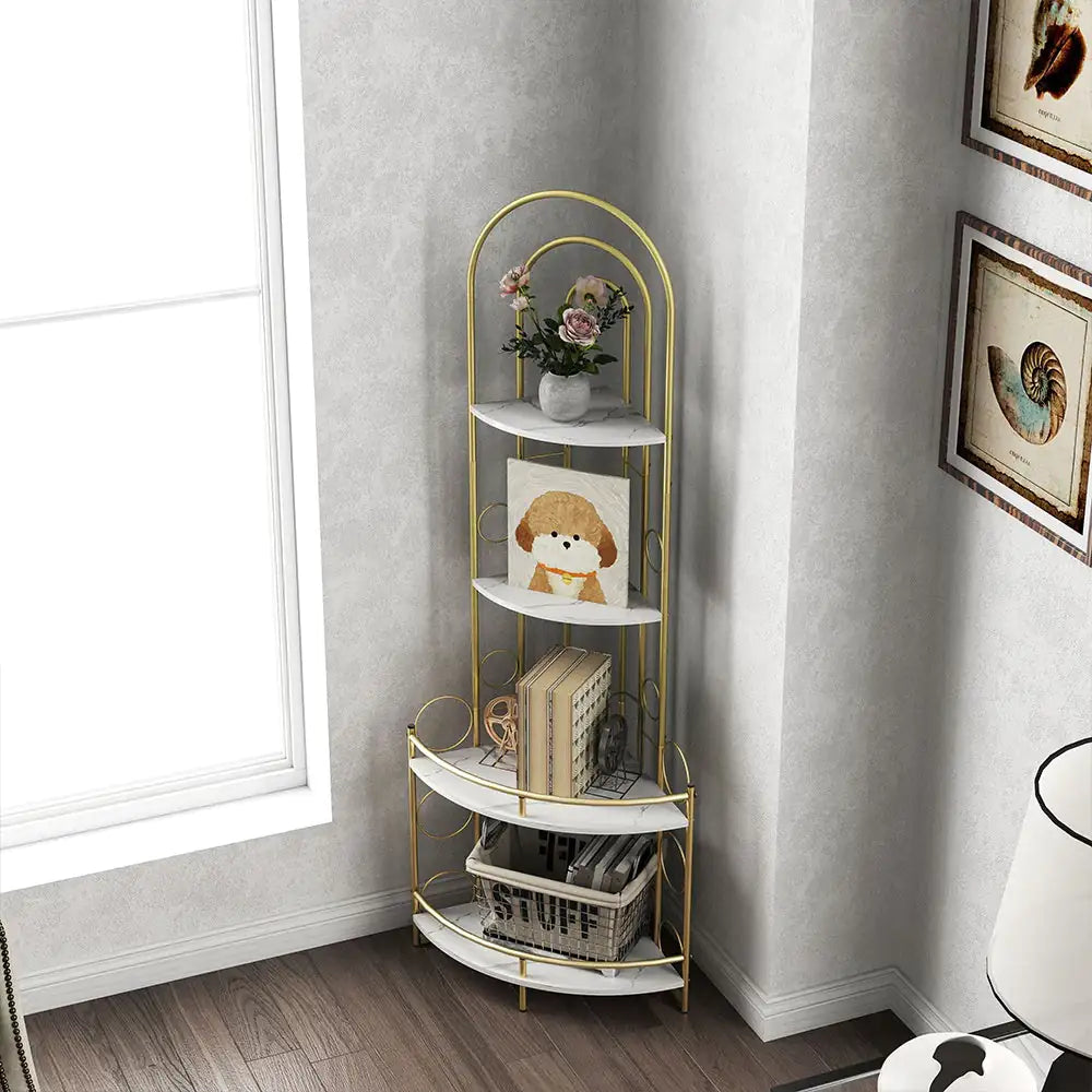 Corner Storage Shelves, 4-tier Corner Bookshelves, Plant Shelves With Metal Frames