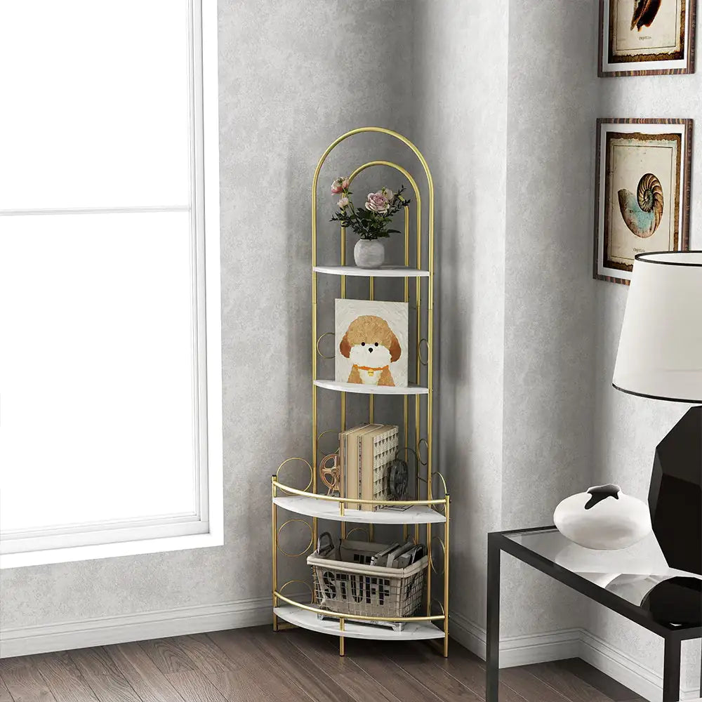 Corner Storage Shelves, 4-tier Corner Bookshelves, Plant Shelves With Metal Frames